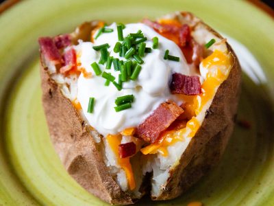 Baked Potato with Cheese on Bacon