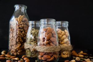 glass jars filled with nuts
