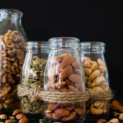 glass jars filled with nuts